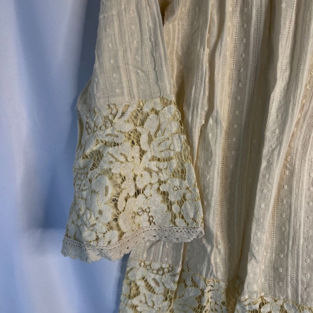 And The Why Cream Vneck Lace Detail 3/4 Lace Bell Sleeve Boho Peasant Top‎ Small - Picture 6 of 10